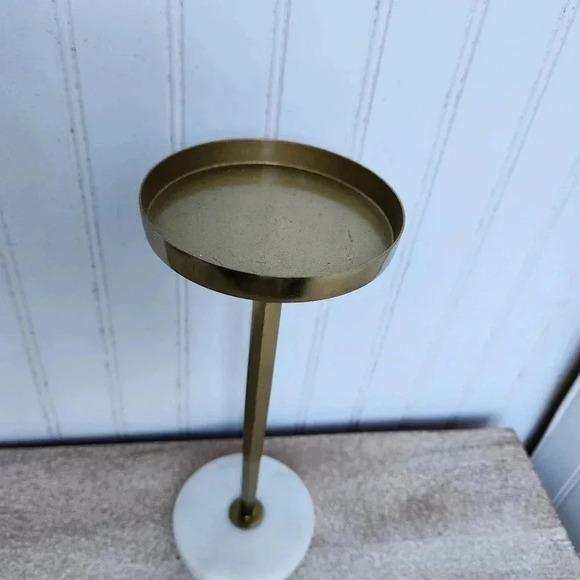 11" Brass Gold Candle Holder With Marble Base Single Decor Tabletop R12 - Picture 5 of 9